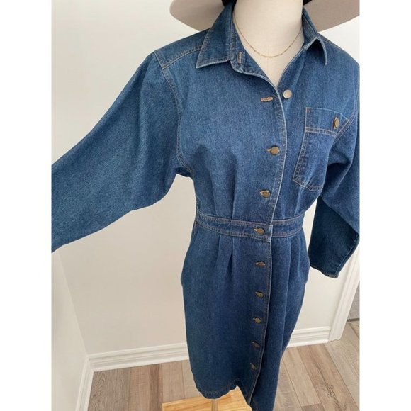 Vintage Jerell Denim Button Front MIDI Dress 70s Style Jumpsuit - Picture 8 of 10
